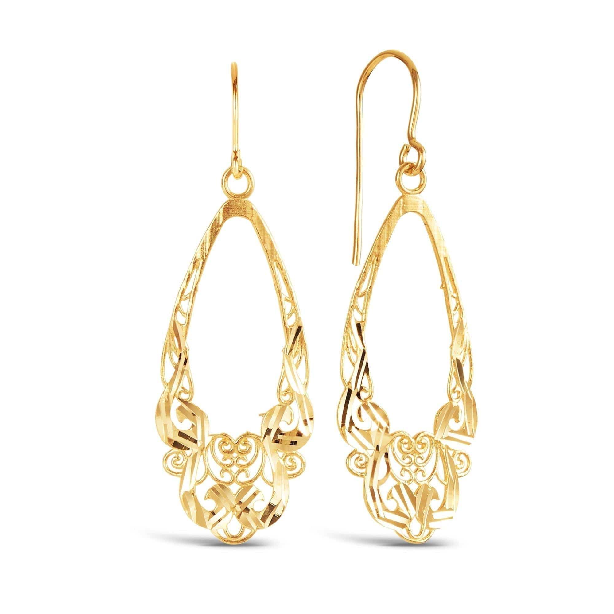 Fancy Filigree Drop Earrings in 9ct Yellow Gold