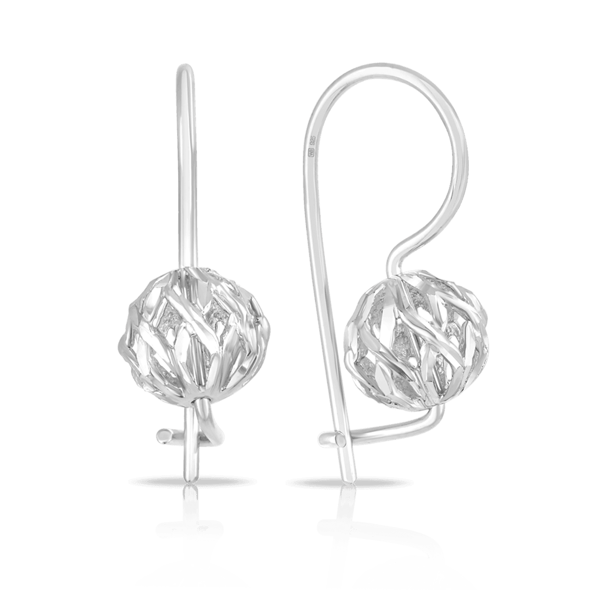 Filigree Diamond Cut Euro Ball Earrings in Sterling Silver