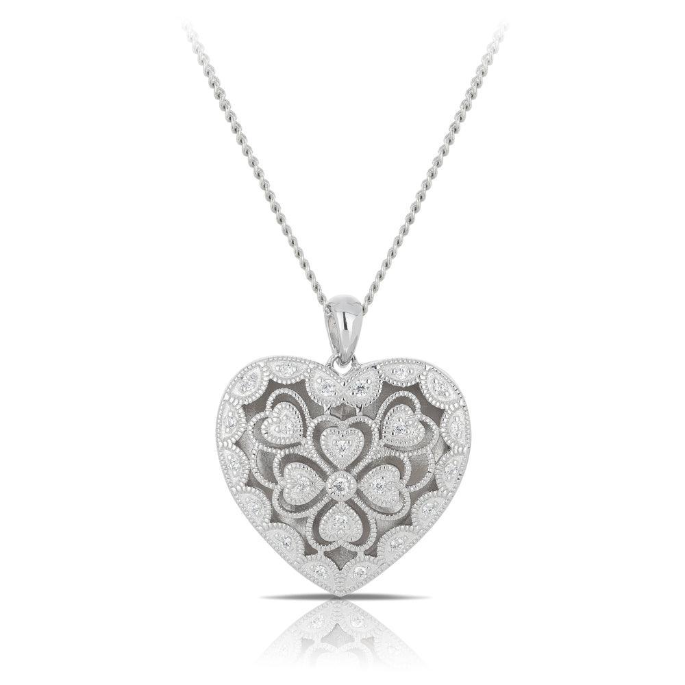 Filigree Heart Locket Pendant in Sterling Silver