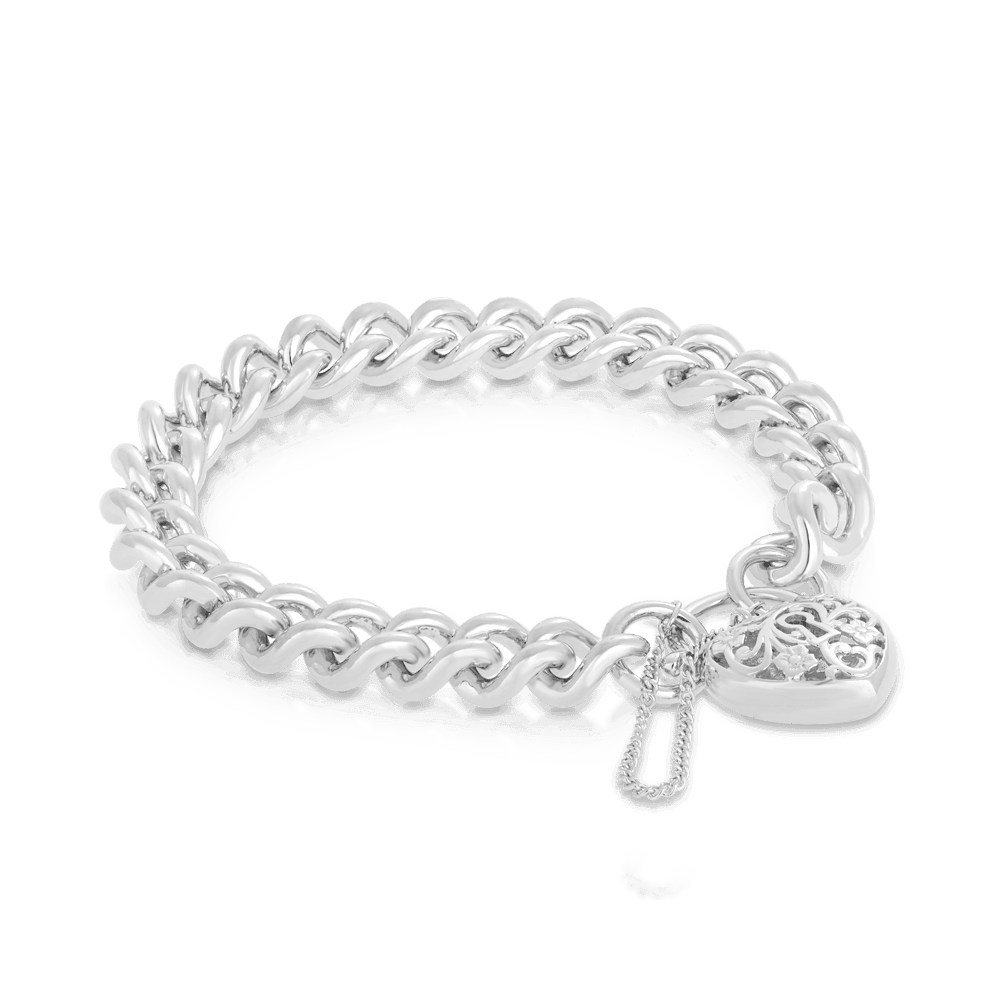 Filigree Heart Padlock Bracelet in Sterling Silver