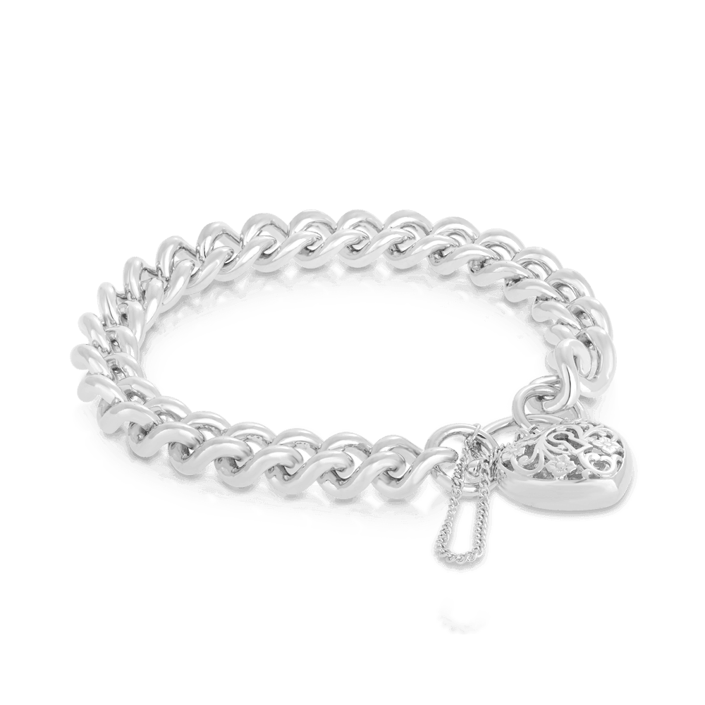 Filigree Heart Padlock Bracelet in Sterling Silver - Wallace Bishop