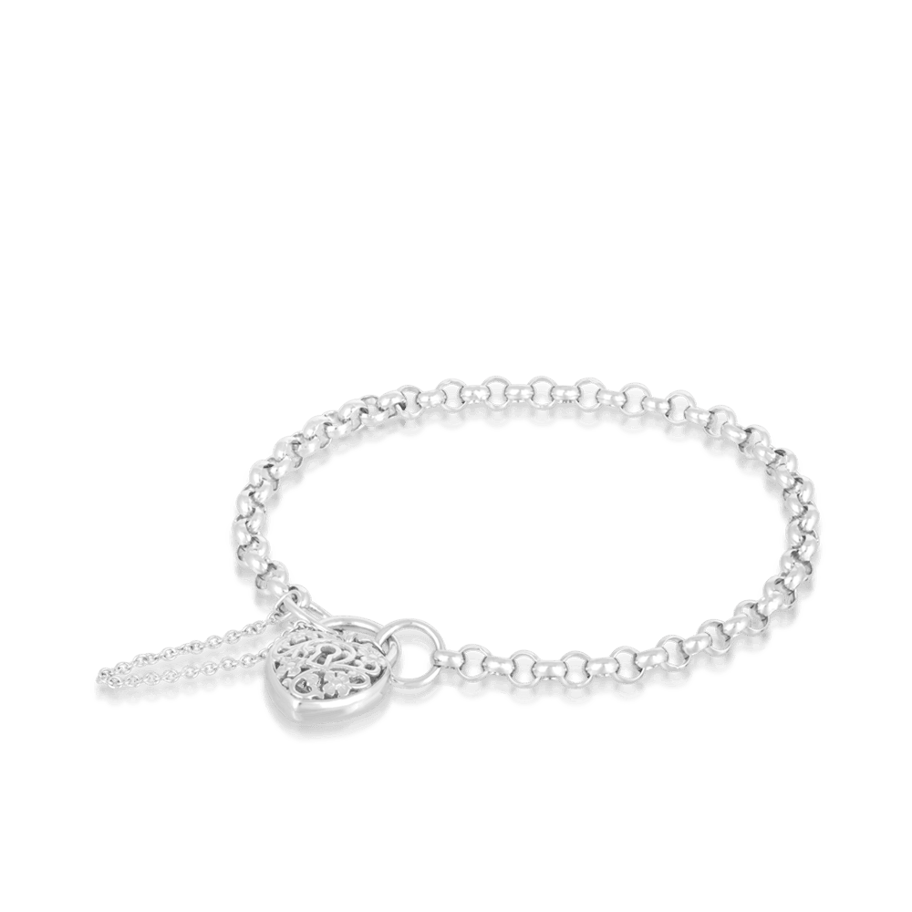 Filigree Heart Padlock Bracelet in Sterling Silver - Wallace Bishop