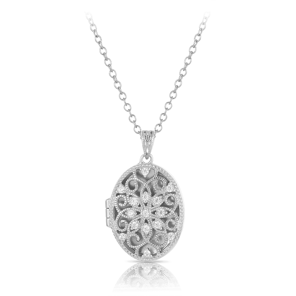 Filigree Oval Locket Pendant in Sterling Silver