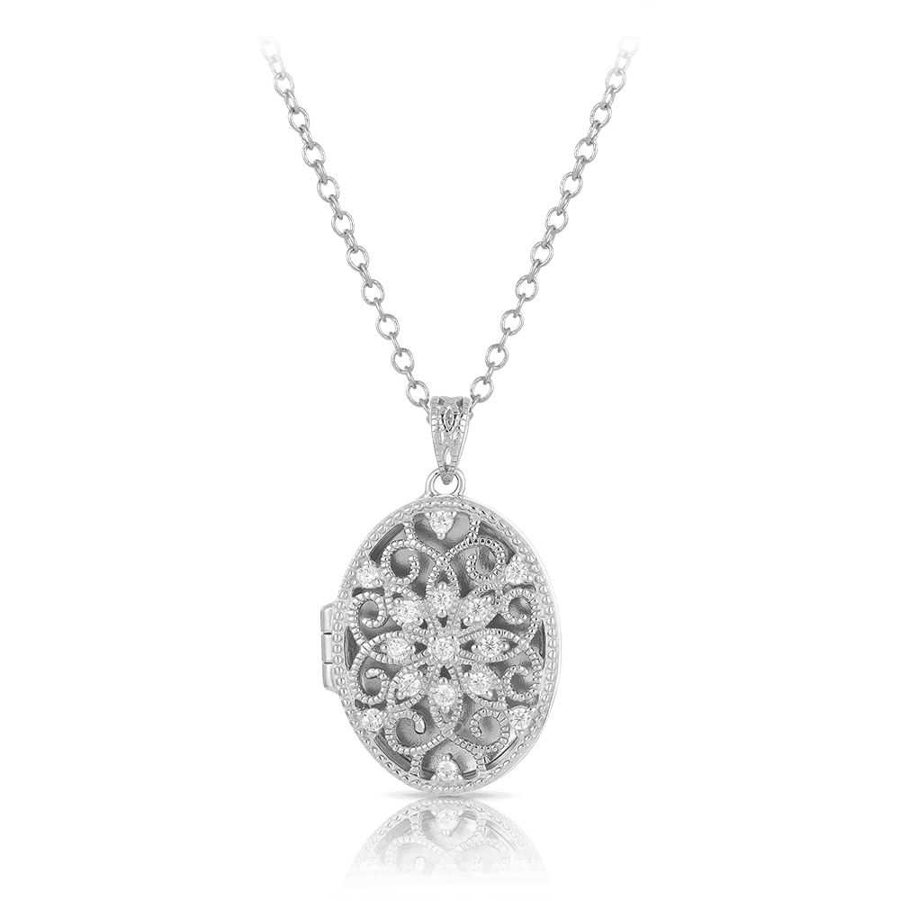 Filigree Oval Locket Pendant in Sterling Silver - Wallace Bishop