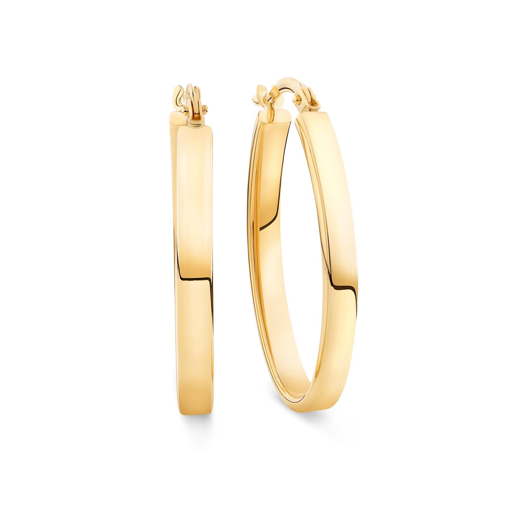 Flat Oval Hoop Earrings in 9ct Yellow Gold - Wallace Bishop