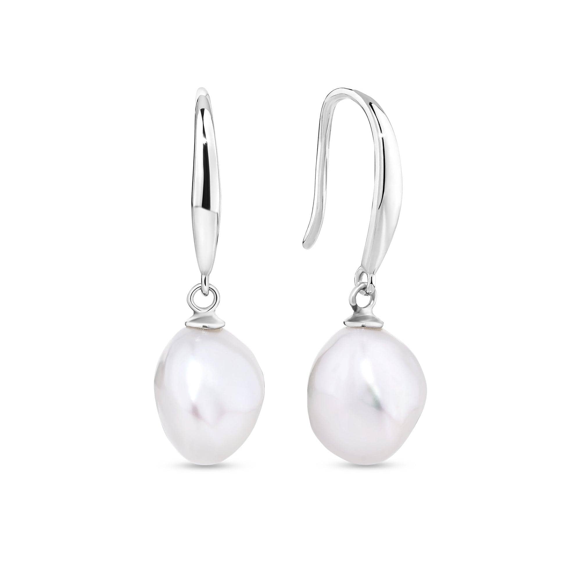 Freshwater Pearl Shepard Hook Drop Earrings in Sterling Silver