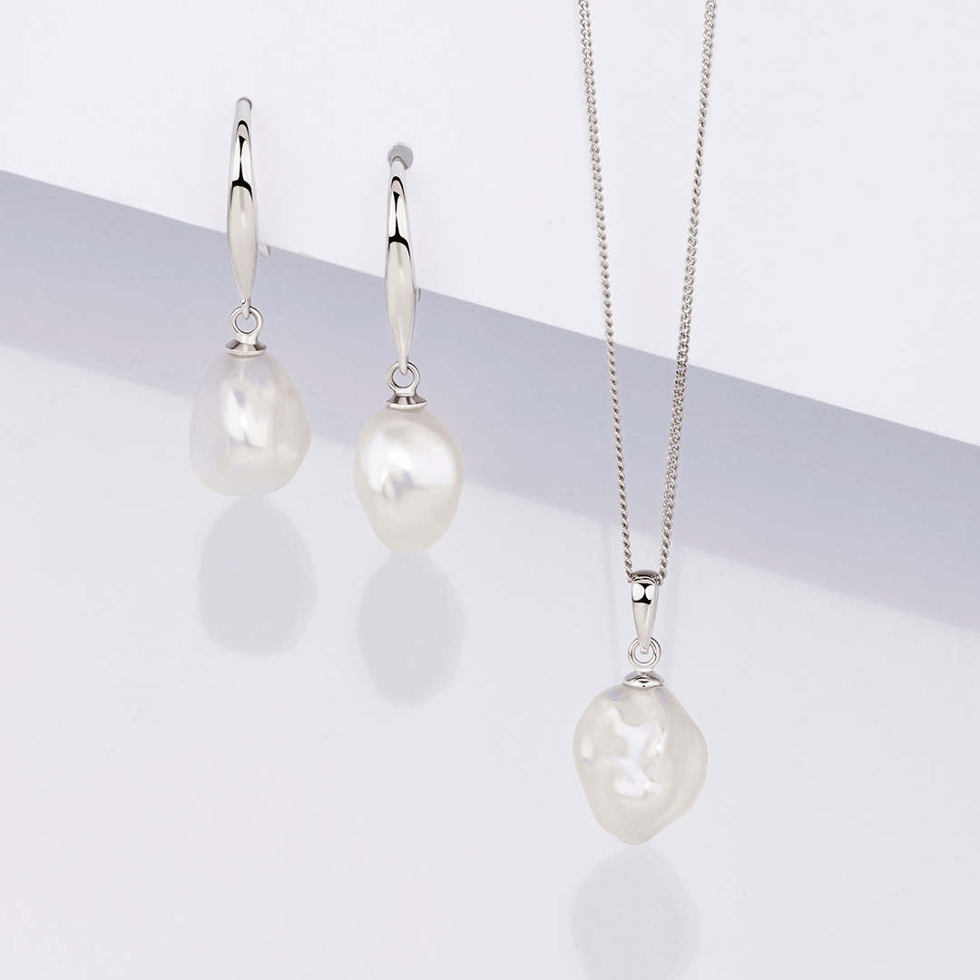 Freshwater Pearl Shepard Hook Drop Earrings in Sterling Silver