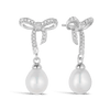 Freshwater Pearl & Cubic Zirconia Bow Drop Earrings in Sterling Silver - Wallace Bishop