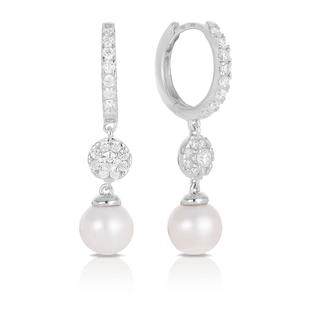 Freshwater Pearl & Cubic Zirconia Drop Earrings in Sterling Silver - Wallace Bishop