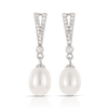 Freshwater Pearl and Cubic Zirconia Drop Earrings in Sterling Silver - Wallace Bishop