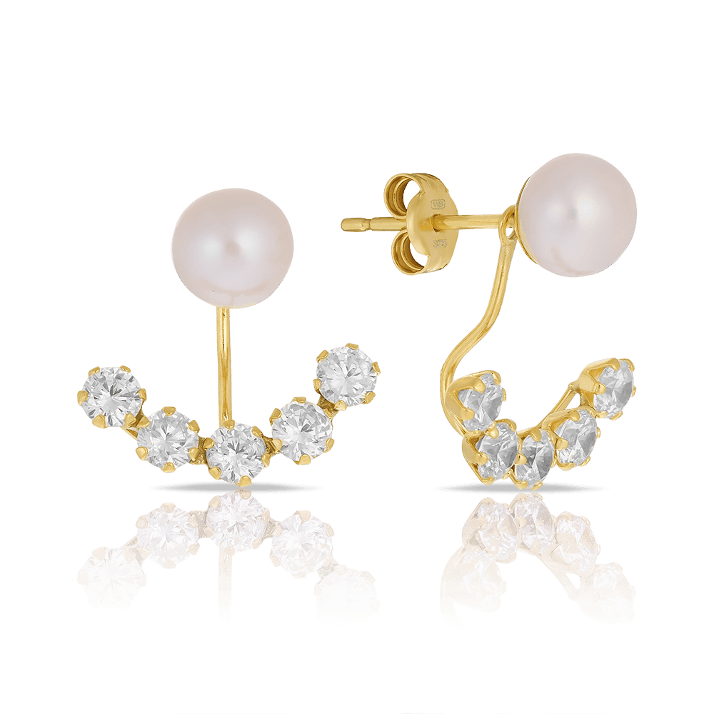 Freshwater Pearl and Cubic Zirconia Earrings in 9ct Yellow Gold - Wallace Bishop