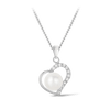 Freshwater Pearl & Cubic Zirconia Open Heart Pendant in Sterling Silver