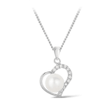 Freshwater Pearl & Cubic Zirconia Open Heart Pendant in Sterling Silver