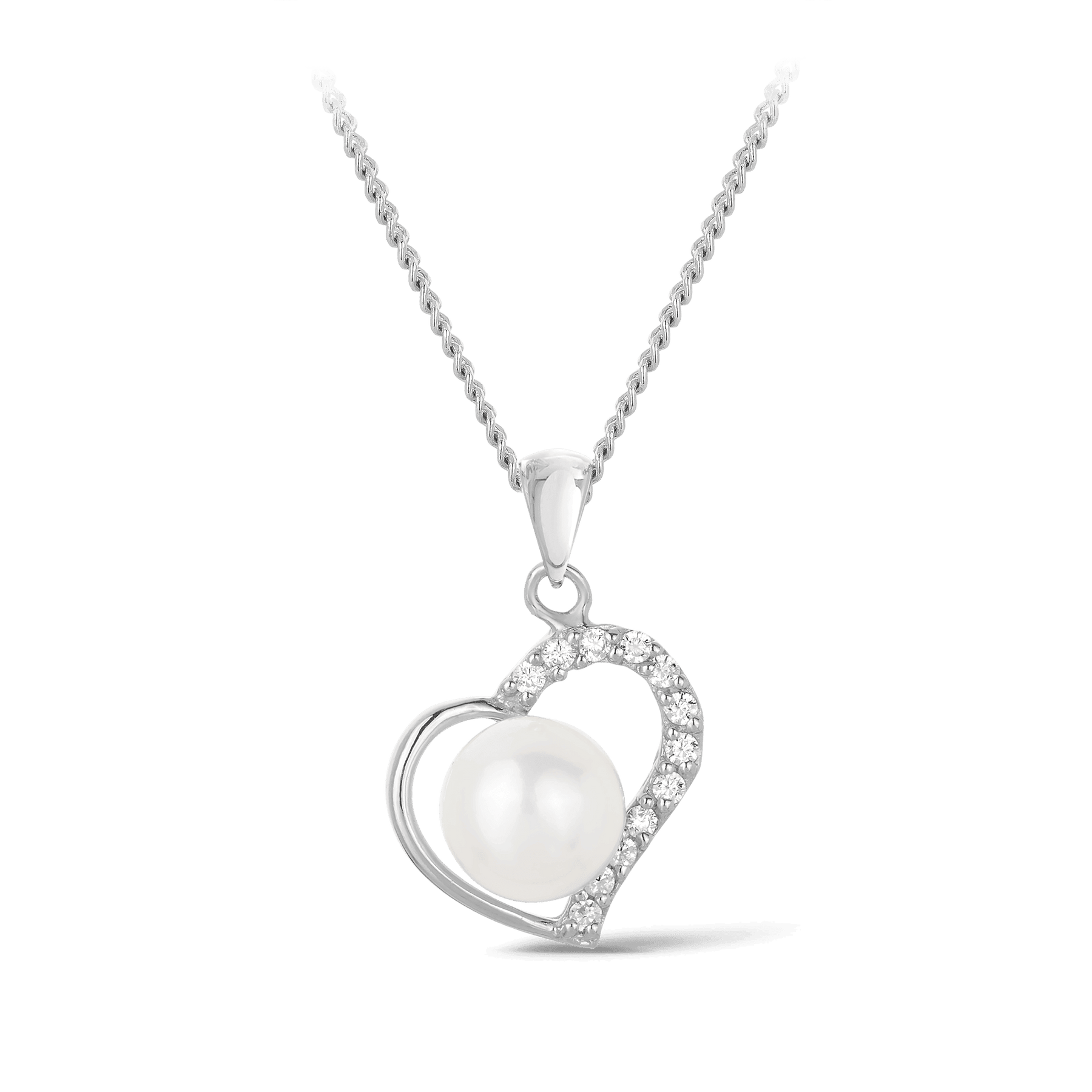 Freshwater Pearl & Cubic Zirconia Open Heart Pendant in Sterling Silver - Wallace Bishop