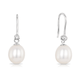 Freshwater Pearl and Cubic Zirconia Shepheards Hook Earrings in Sterling Silver - Wallace Bishop