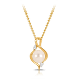 Freshwater Pearl and Diamond Pendant in 9ct Yellow Gold