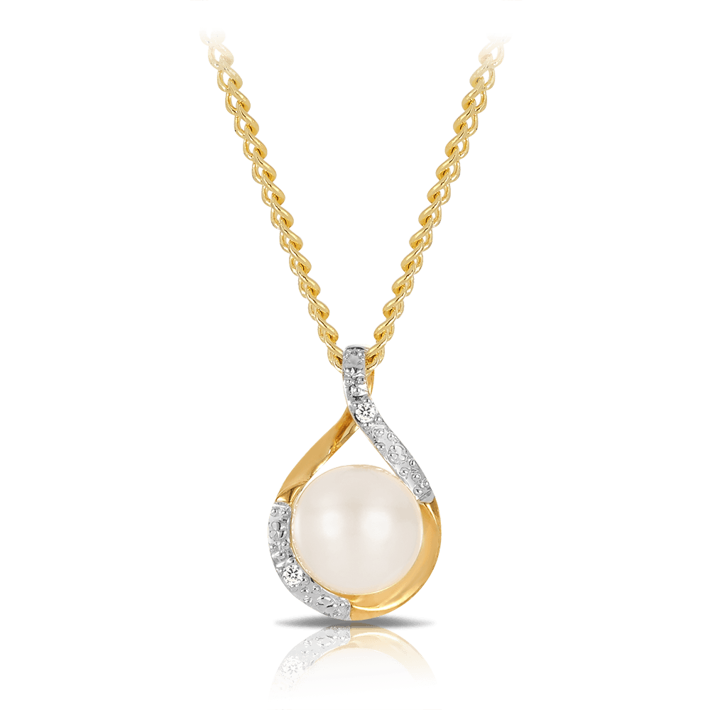 Freshwater Pearl and Diamond Pendant in 9ct Yellow Gold - Wallace Bishop