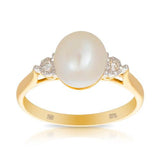 Freshwater Pearl & Diamond Ring in 9ct Yellow Gold