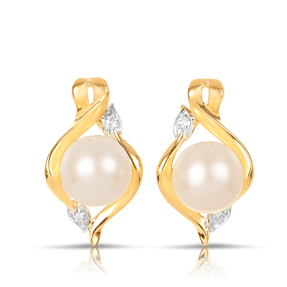 Freshwater Pearl & Diamond Stud Earrings in 9ct Yellow Gold - Wallace Bishop