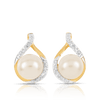 Freshwater Pearl & Diamond Stud Earrings in 9ct Yellow Gold