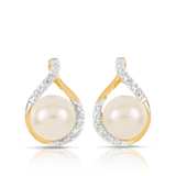 Freshwater Pearl & Diamond Stud Earrings in 9ct Yellow Gold