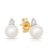 Freshwater Pearl & Diamond Stud Earrings set in 9ct Yellow Gold
