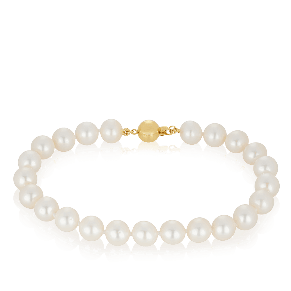 8mm Freshwater Pearl Strand Bracelet with 9ct Yellow Gold Clasp
