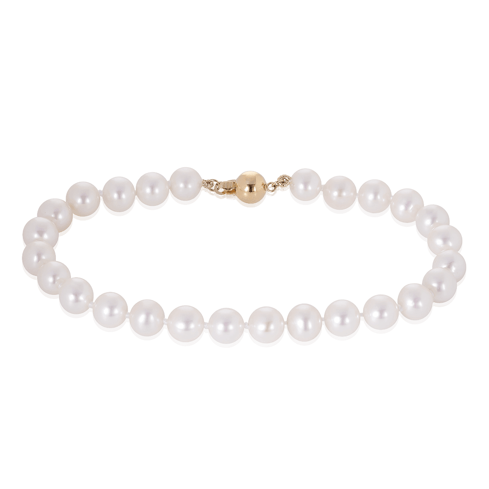 7mm Freshwater Pearl Strand Bracelet with 9ct Yellow Gold Clasp