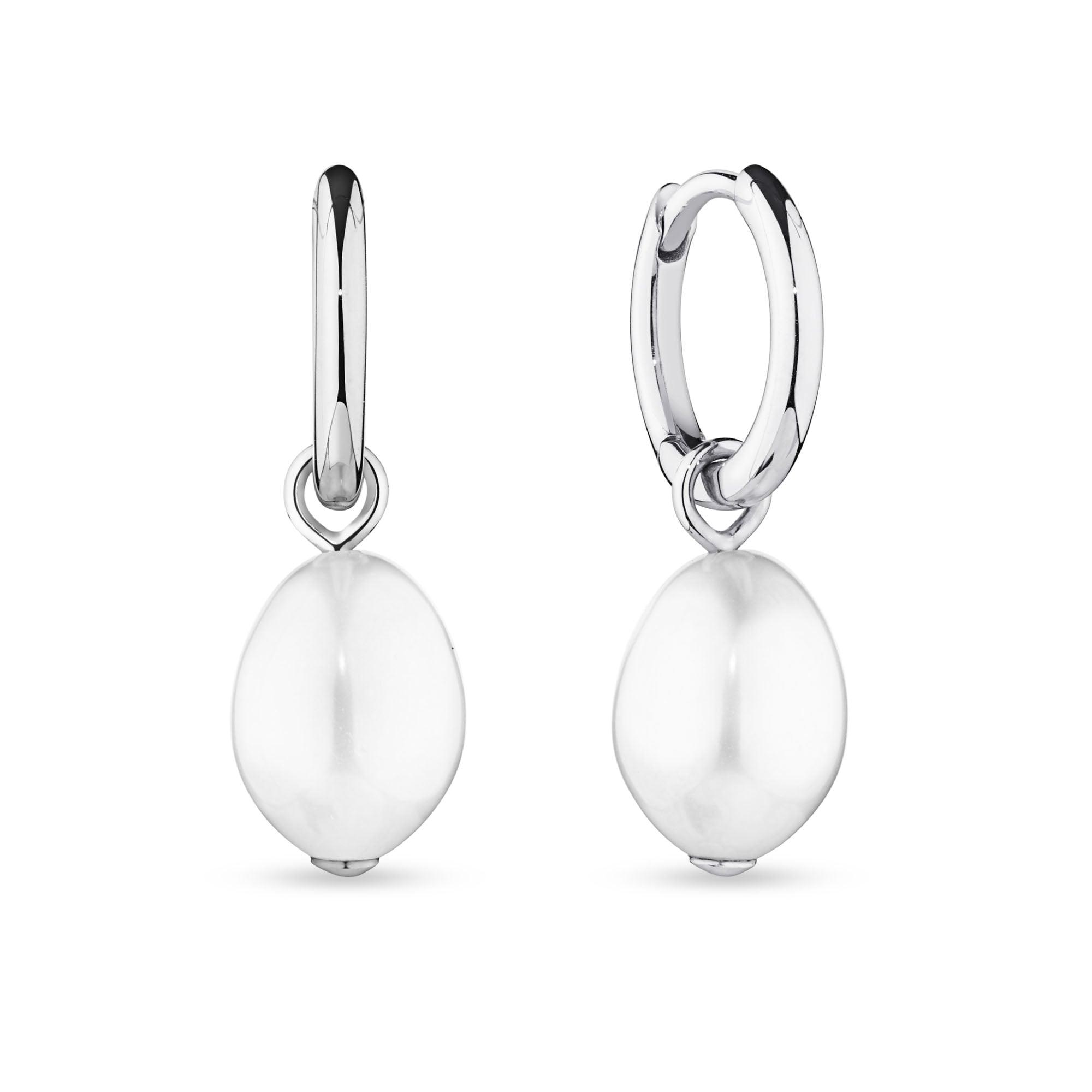 Freshwater Pearl Drop Huggies in Sterling Silver