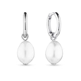 Freshwater Pearl Drop Huggies in Sterling Silver