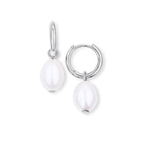 Freshwater Pearl Drop Huggies in Sterling Silver