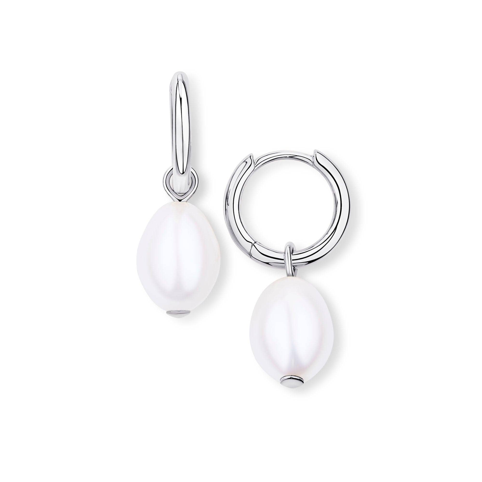 Freshwater Pearl Drop Huggies in Sterling Silver