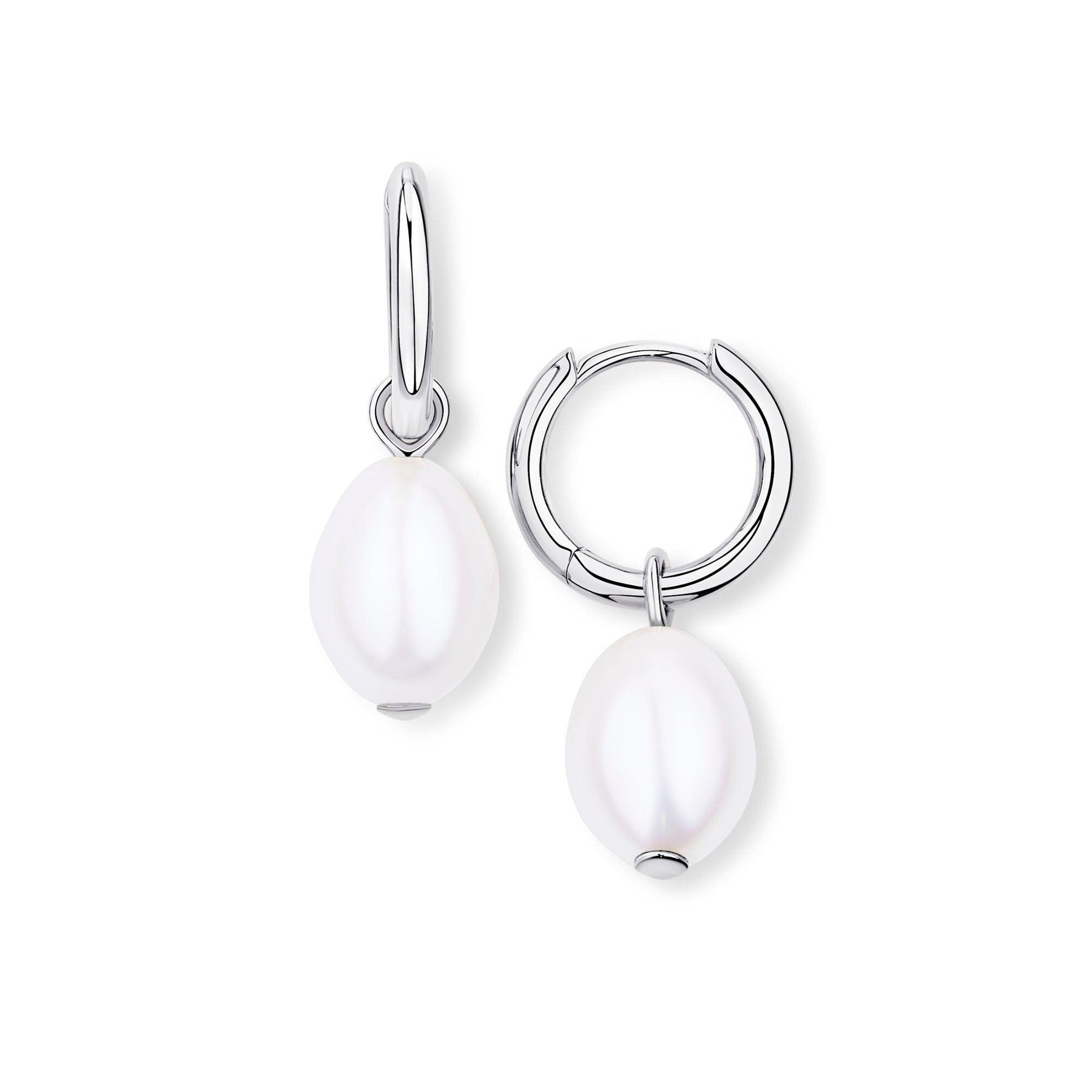 Freshwater Pearl Drop Huggies in Sterling Silver - Wallace Bishop