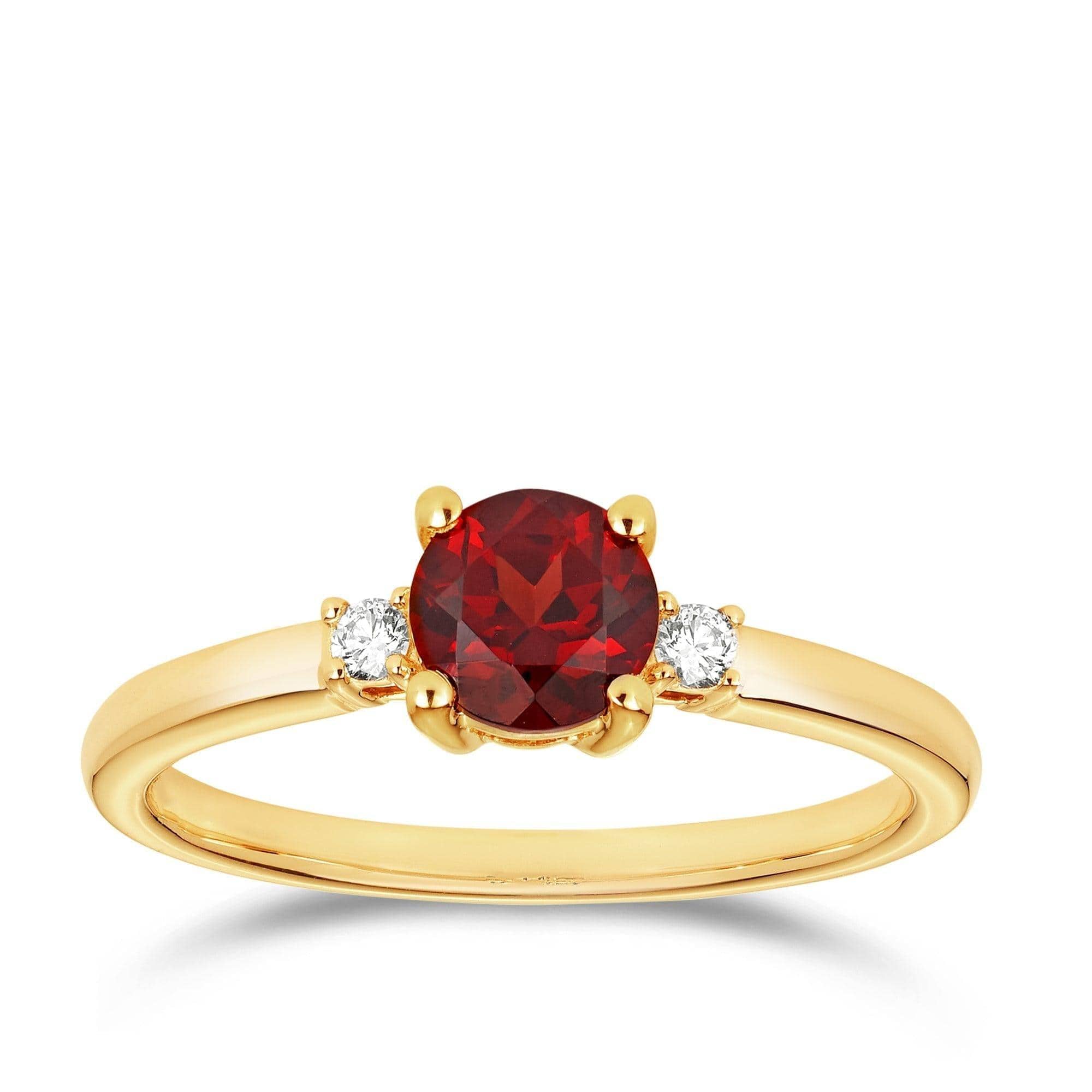 Garnet & Diamond Trilogy Ring in 9ct Yellow Gold