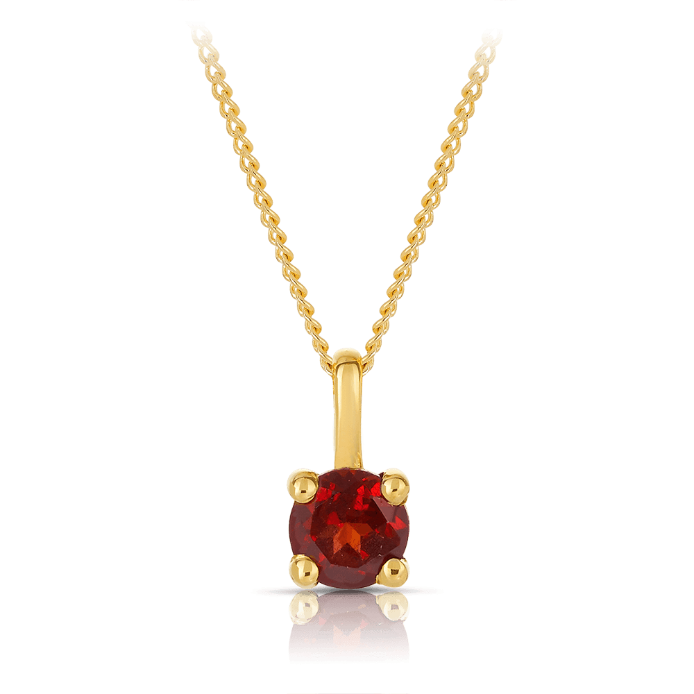 Garnet Round Pendant in 9ct Yellow Gold