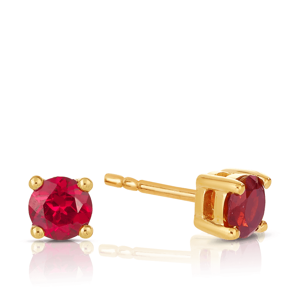 Garnet Round Stud Earrings in 9ct Yellow Gold