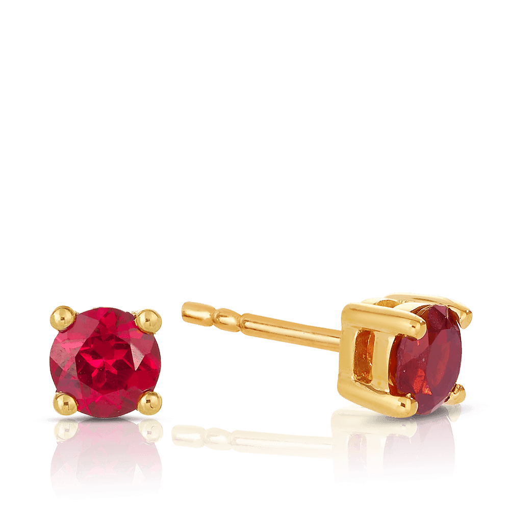 Garnet Round Stud Earrings in 9ct Yellow Gold - Wallace Bishop
