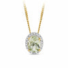 Green Amethyst & Diamond Halo Pendant in 9ct Yellow Gold