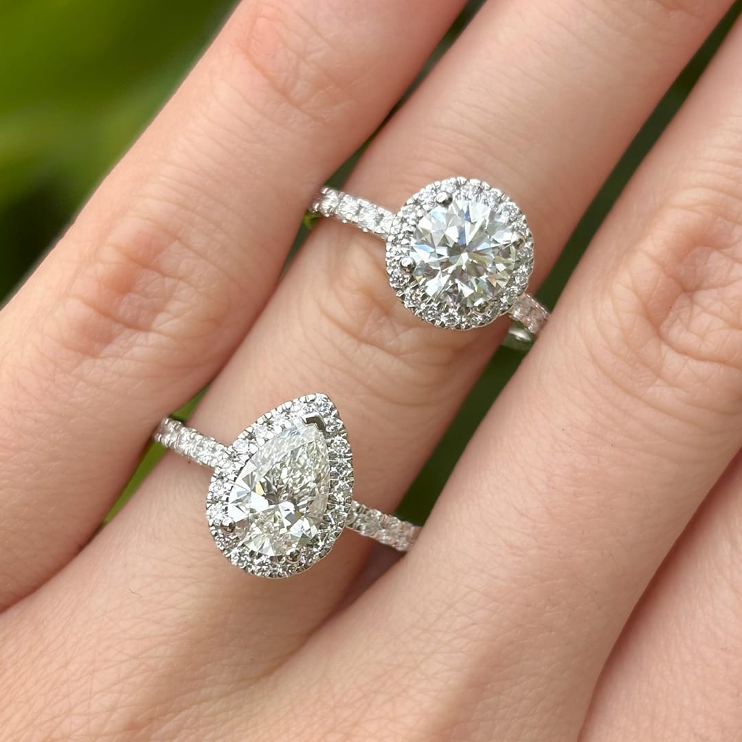 Everlasting 1.79ct TW Pear Lab-Grown Diamond Classic Halo Pave Band Engagement Ring in 18ct White Gold