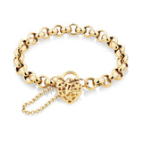 Heart Padlock Belcher Link Bracelet in 9ct Yellow Gold