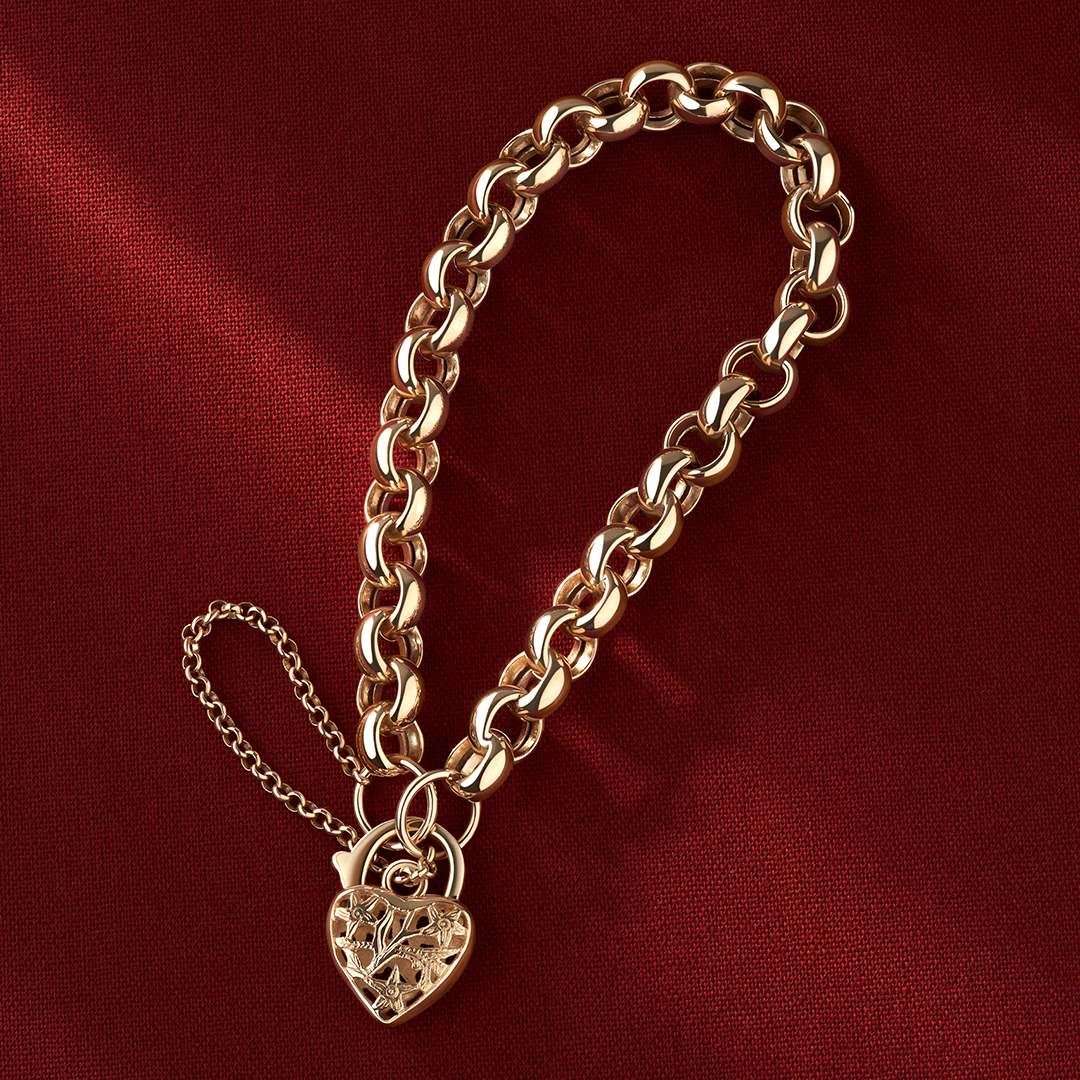 Heart Padlock Belcher Link Bracelet in 9ct Yellow Gold - Wallace Bishop