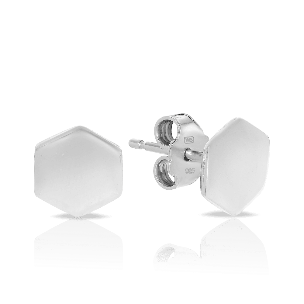 Hexagon Stud Earrings in Sterling Silver - Wallace Bishop