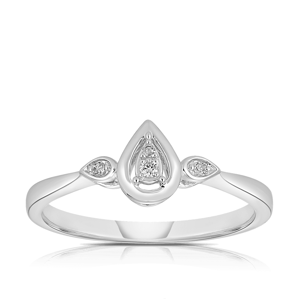 I Treasure Pear Shape Diamond Claw Set Polished Ring in Sterling Silver
