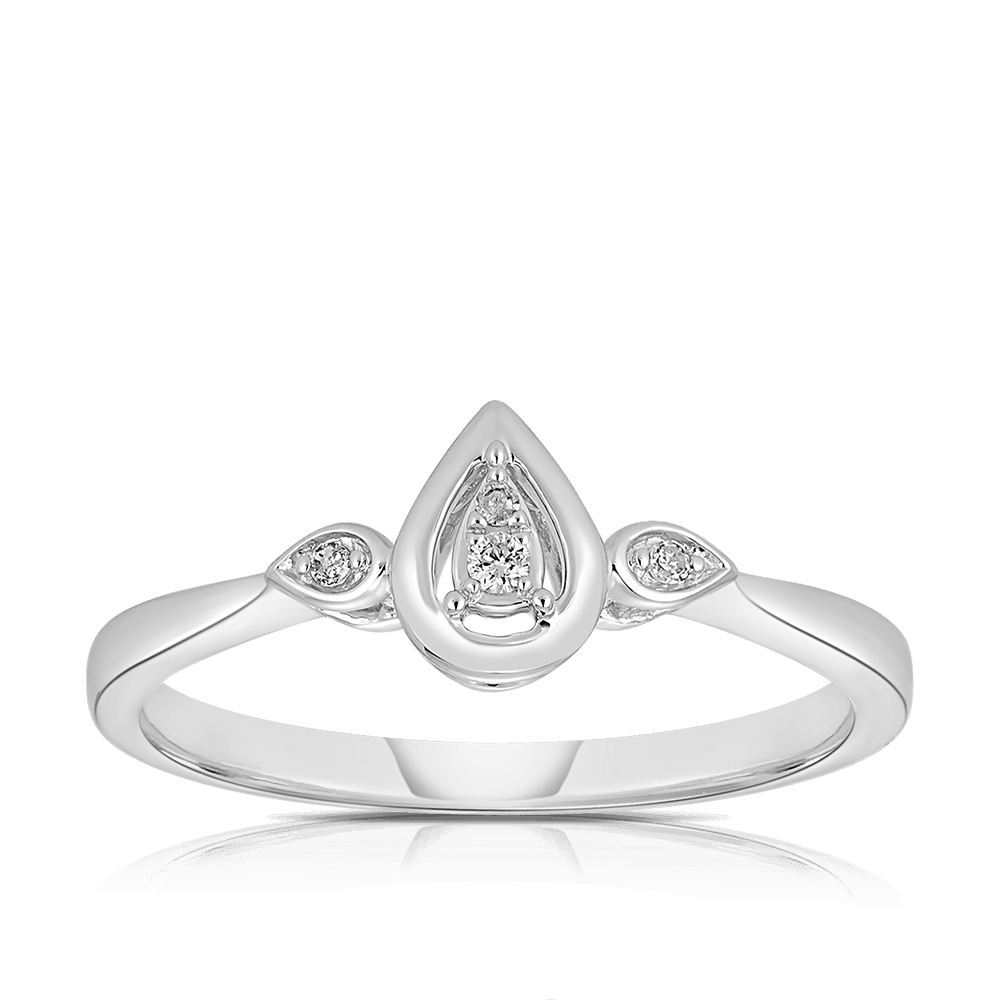 I Treasure Pear Shape Diamond Claw Set Polished Ring in Sterling Silver - Wallace Bishop