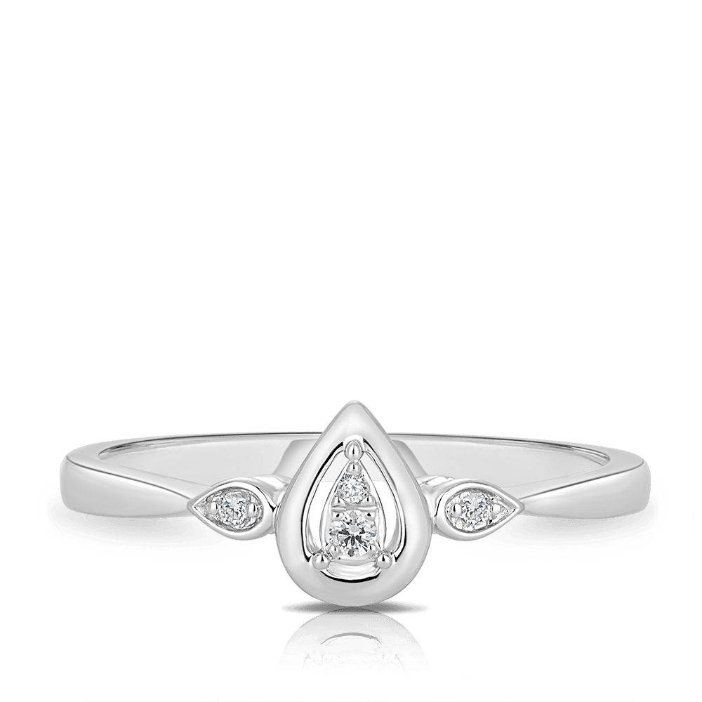 I Treasure Pear Shape Diamond Claw Set Polished Ring in Sterling Silver