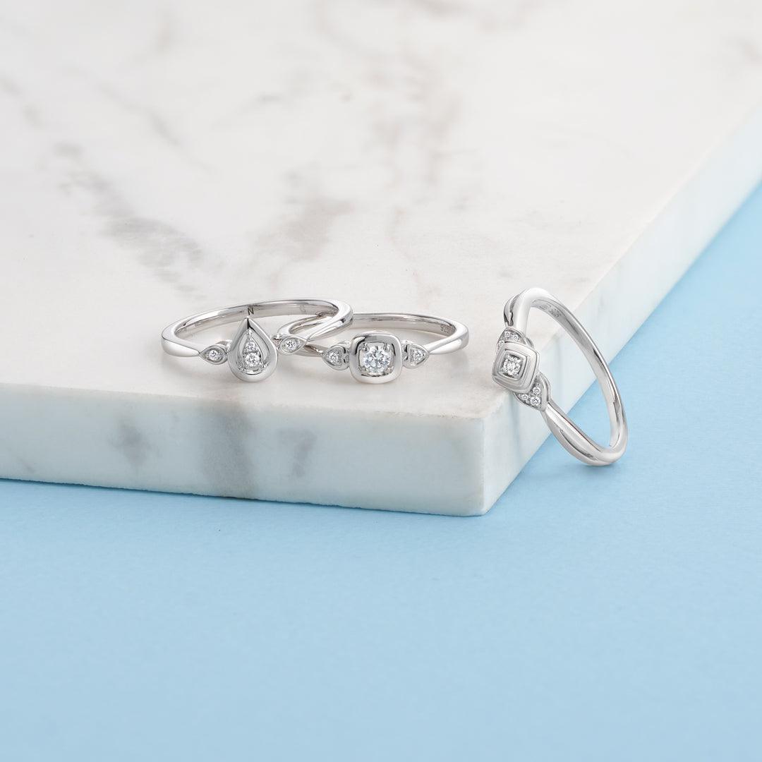 I Treasure Pear Shape Diamond Claw Set Polished Ring in Sterling Silver