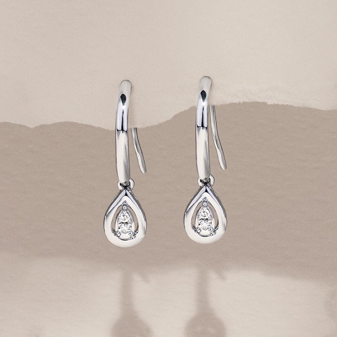 I Treasure® Diamond and Sterling Silver Pear Shape Drop Earrings