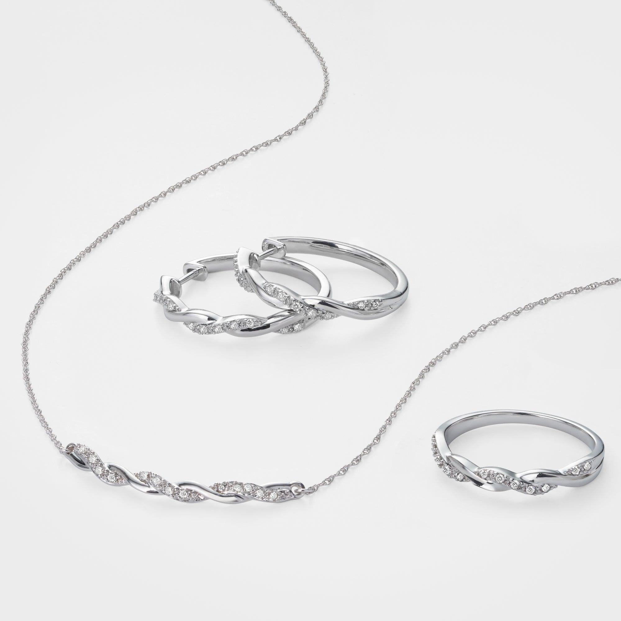 Diamond and Sterling Silver Twist Huggie Earrings