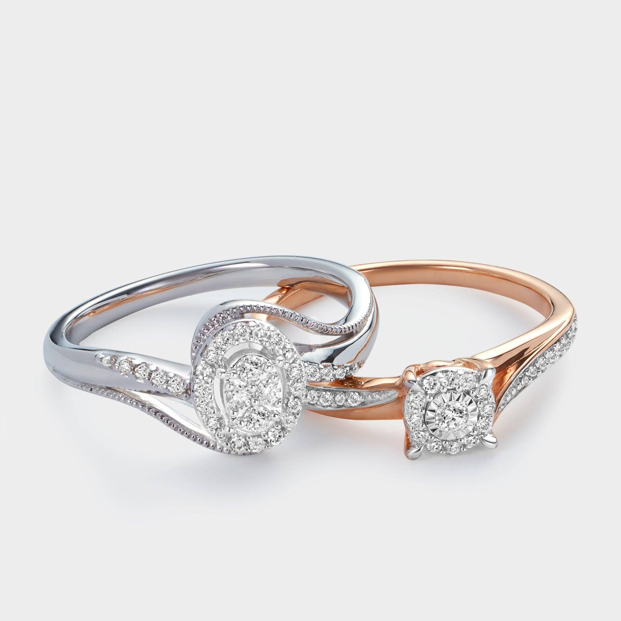 I Will® Round Brilliant Cut Diamond Halo Promise Ring in 9ct Rose Gold & White Gold