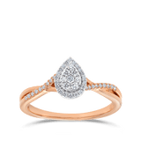 I Will® Round Brilliant Cut Diamond Cluster Pear Halo Promise Ring in 9ct Rose Gold